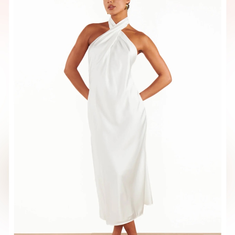 Show Me Your Mumu Jasmine Halter Midi Dress in Ivory
